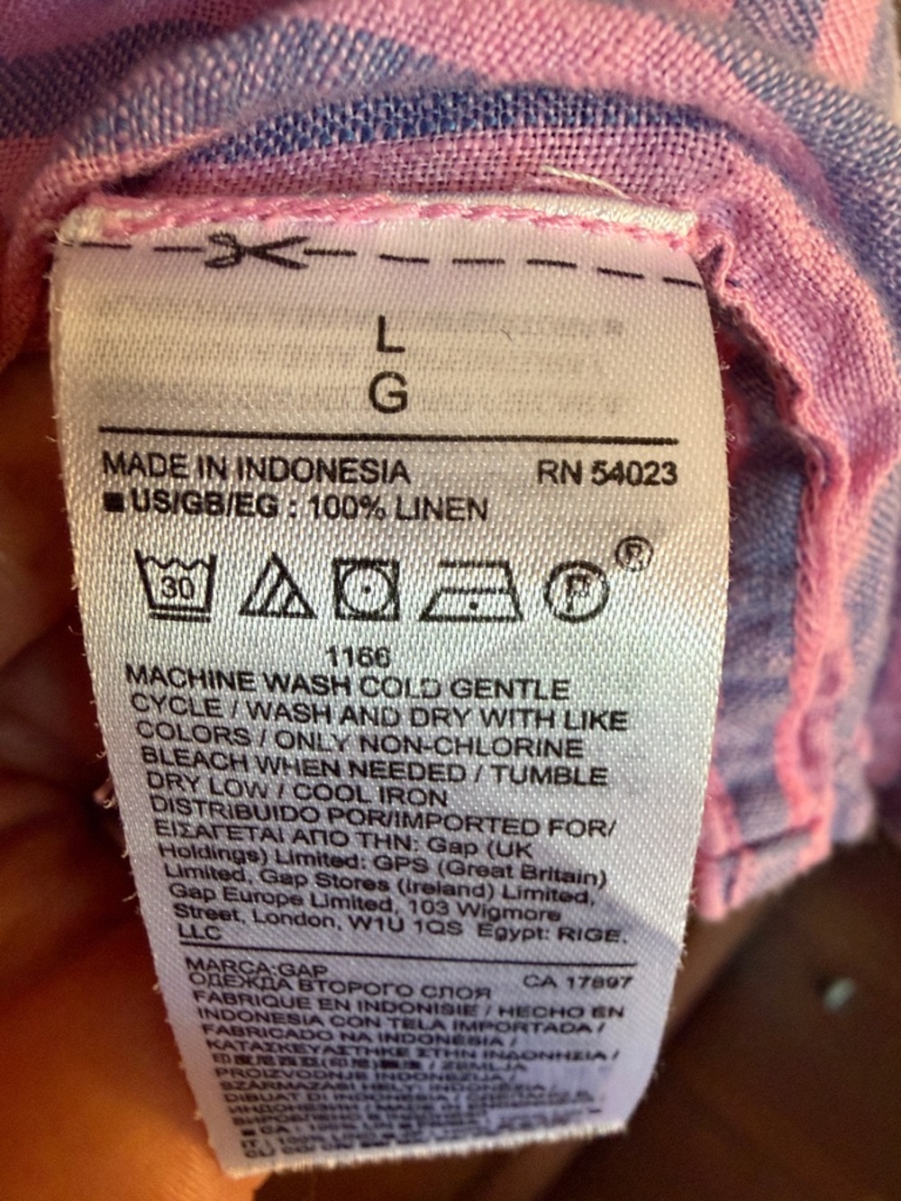 GAP Pink and Blue Striped Linen Button-Down Shirt - Picture 5 of 5